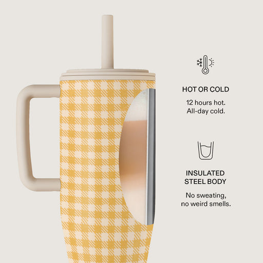 Tuscan Sun - Yellow Plaid All Day Leakproof Tumbler