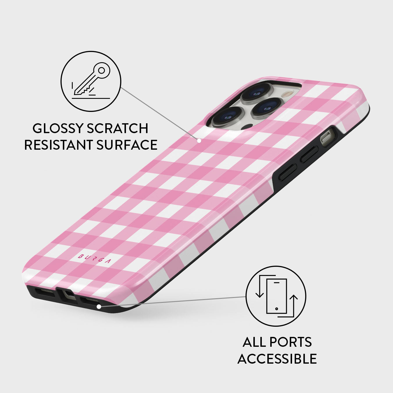 burga 新品 ♡iPhone 14 Pro 蛇柄ケースピンク保存袋