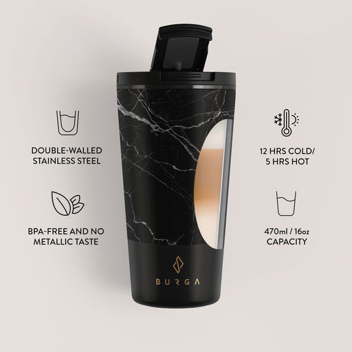 Black Marble Stainless Steel Travel Mug